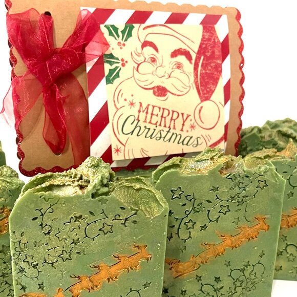 Santa Holiday Gift Soaps ( Set of 3 including the card) Decorated as shown. - Picture 2 of 5